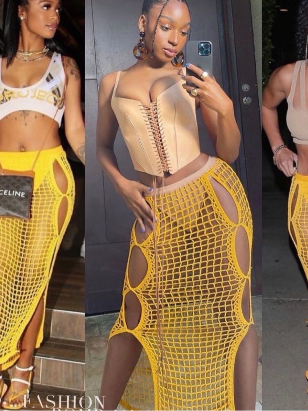 Yellow Crochet Cutout Maxi Skirt - Unbranded